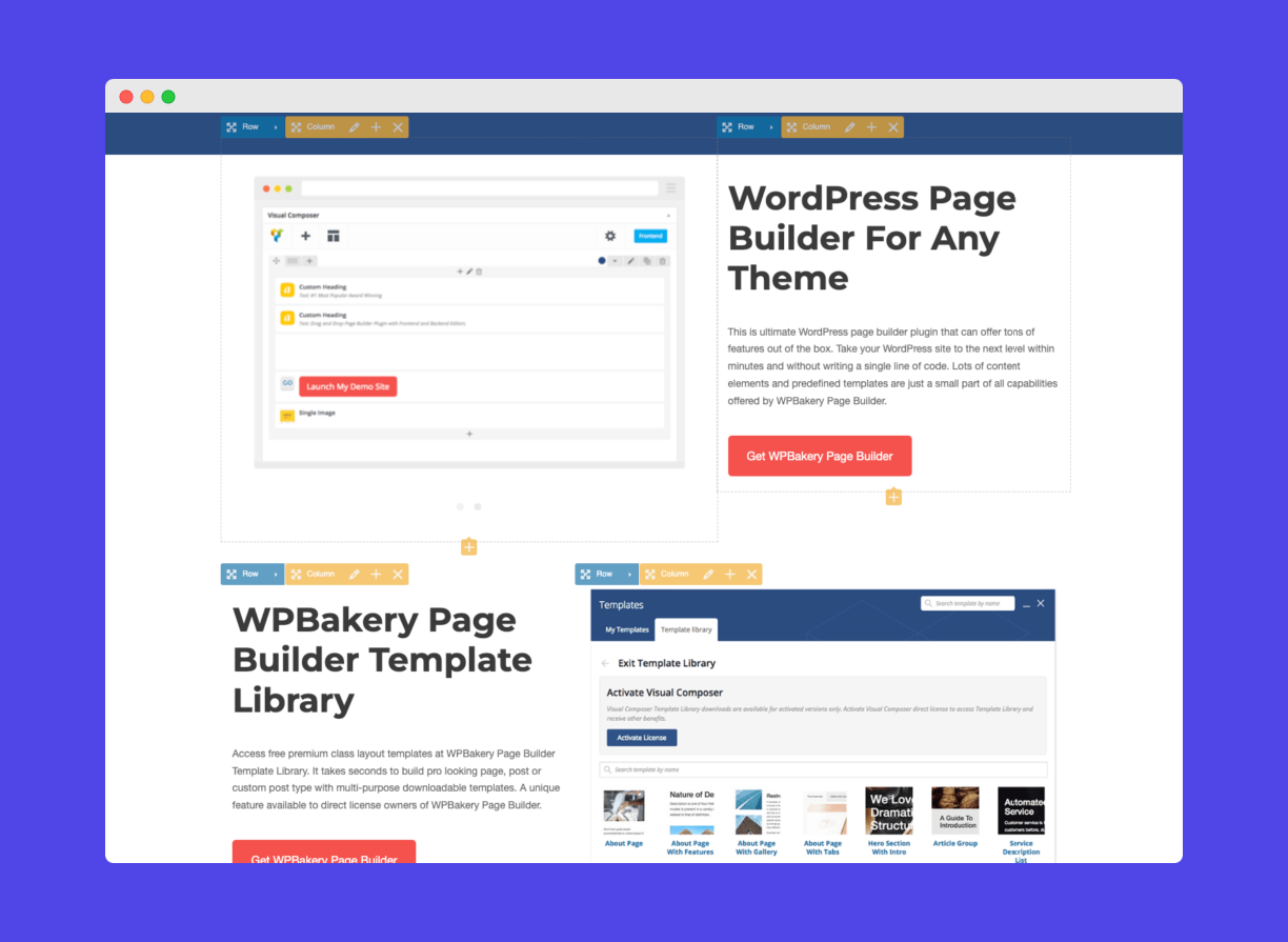 WP Bakery: Different page elements in the editor