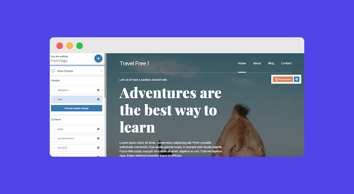 Kubio: Front page editor interface