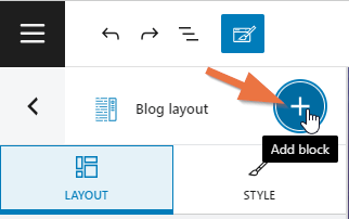 Adding a new block in the blog page using the Kubio editor.
