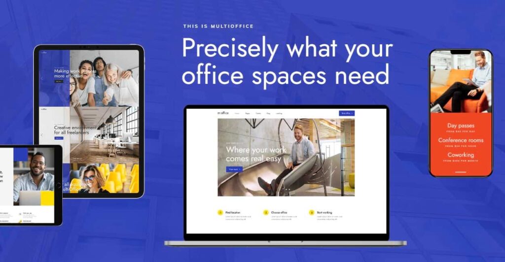 The MultiOffice homepage for coworking spaces.