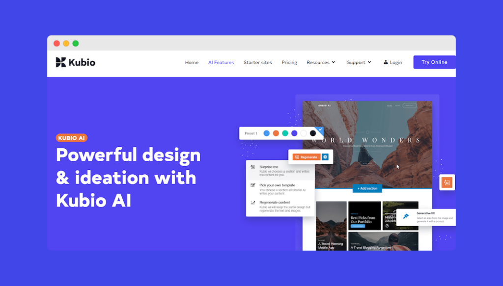  Enhance your creative journey and design stunning web pages with Kubio AI.