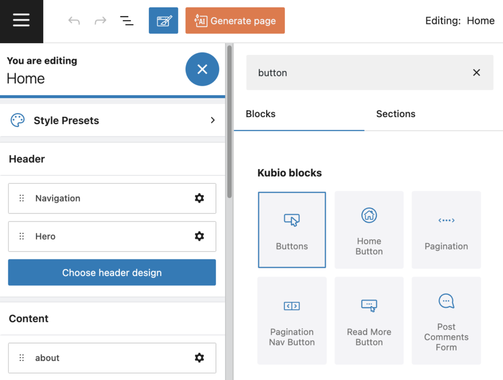 Kubio comes with several button blocks you can use and customize for CTAs.
