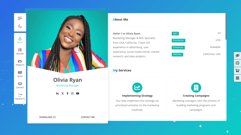 RyanCV Marketing Manager theme