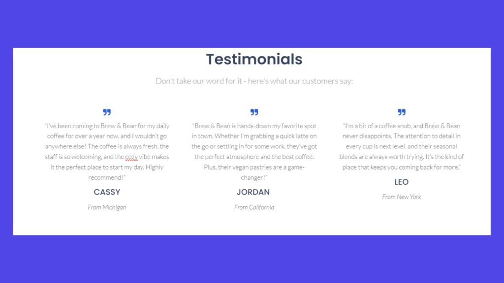 Clean testimonials in Kubio