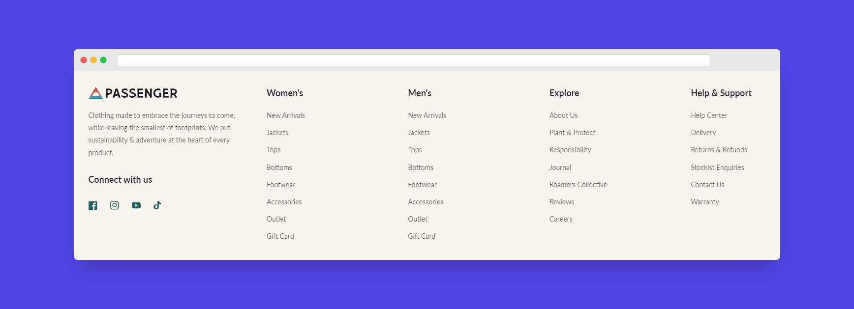 Passenger sitemap footer example