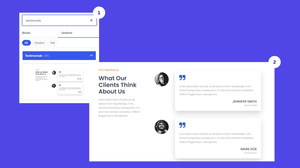 Pre-designed testimonials in Kubio