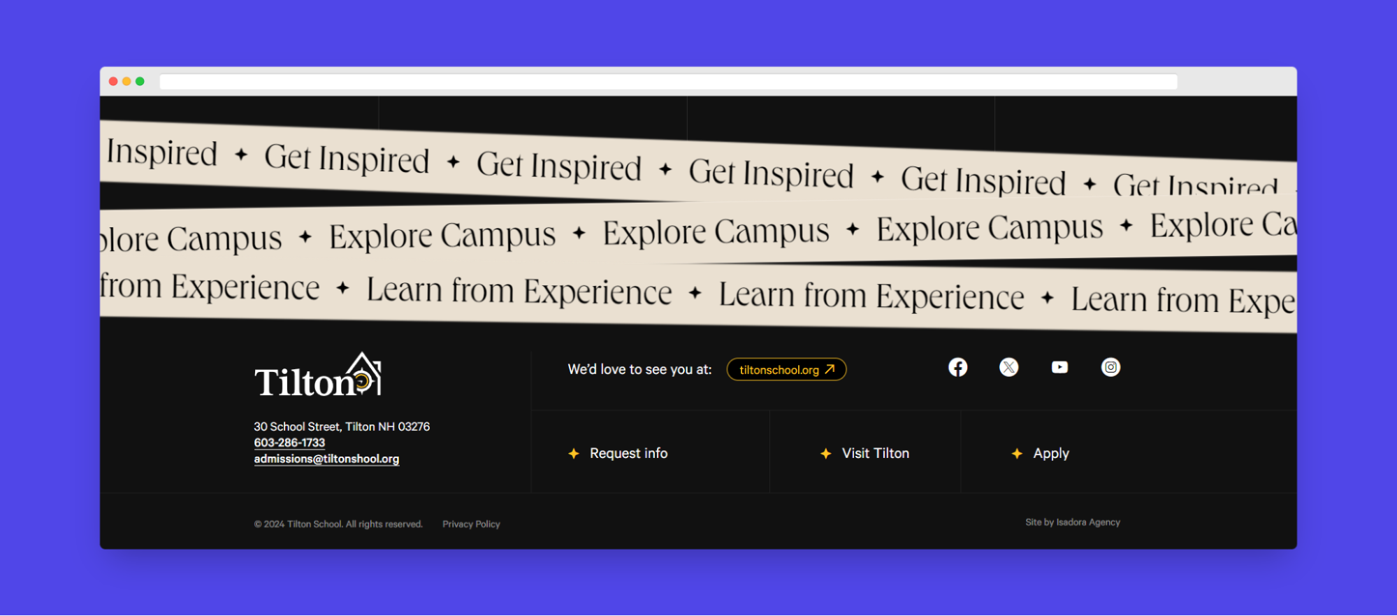 Tilton School Viewbook footer example